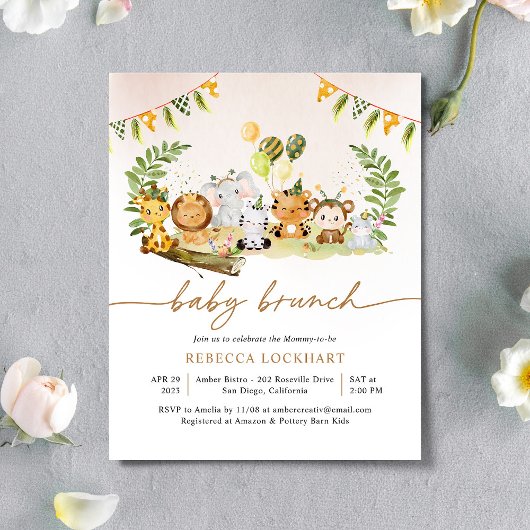 Papier Budget Jungle Safari fille bébé Brunch Invitation