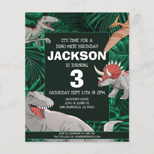 Papier Budget Kids Dino Trex Dinosaur Invitation Annivers (Devant)