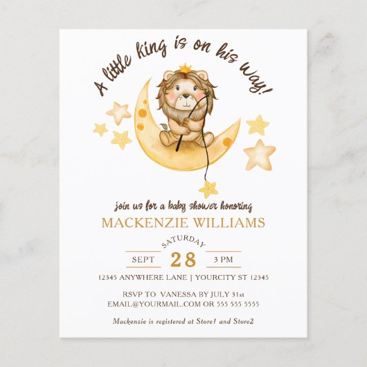 Papier BUDGET King Safari Lion Baby shower Invitation (Devant)