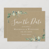 Papier BUDGET Kraft Eucalyptus Mariage Enregistrer La Dat (Devant / Derrière)