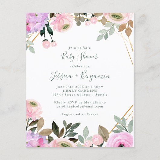 Papier Budget Lavender Baby shower floral rose (Devant)