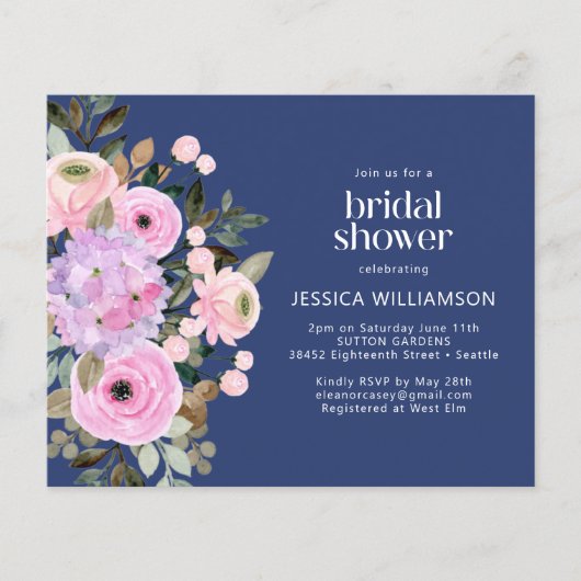 Papier Budget Lavender Blue Floral Fête des mariées Invit (Devant)