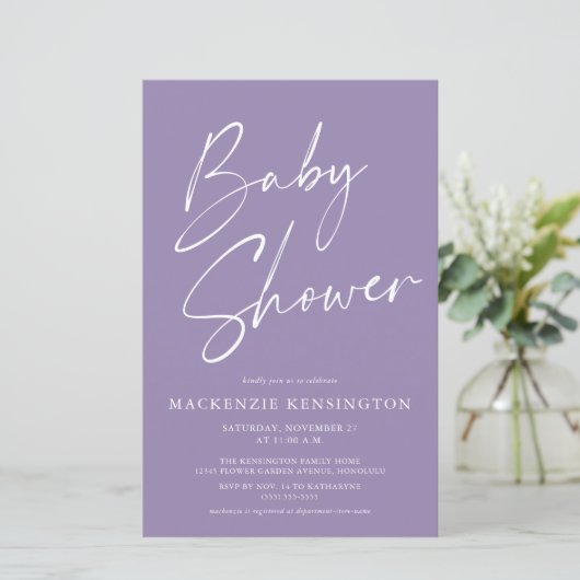 Papier Budget Lavender Purple Simple Script Baby shower (Debout devant)