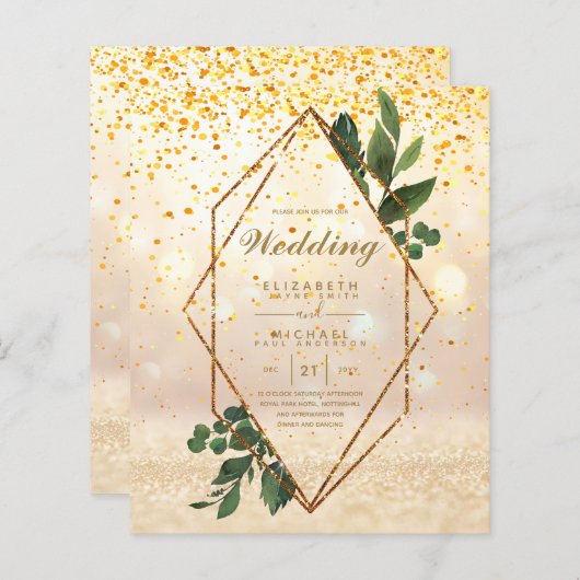 Papier BUDGET LE PLUS BAS Invitations Mariages Cadre verd (Devant / Derrière)