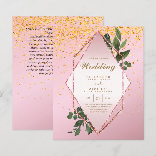 Papier BUDGET LE PLUS BAS Invitations Mariages Cadre verd (Devant / Derrière)