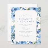 Papier Budget Léger Bleu Aquarelle Floral Mariage Invitat (Devant / Derrière)