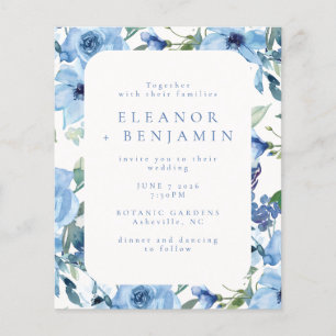 Papier Budget Léger Bleu Aquarelle Floral Mariage Invitat