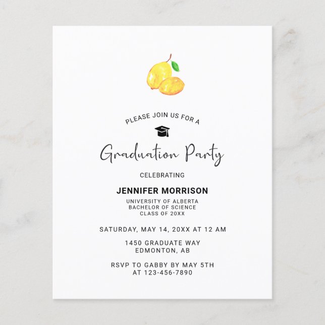 Papier Budget Lemon Graduation Party Élégant Simple (Devant)