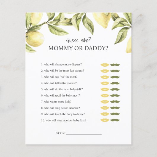 Papier BUDGET Lemon jeu de baby shower devinez qui (Devant)