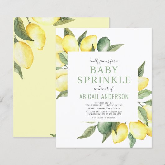 Papier Budget Lemon Moderne Baby Sprinkl Invitation (Devant / Derrière)