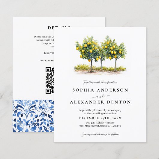 Papier Budget Lemon Tree photo All in One Wedding Invitat (Devant / Derrière)