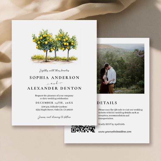 Papier Budget Lemon Tree Photo QR Code Mariage Invitation