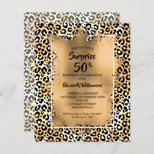 Papier Budget Leopard 50e anniversaire Invitations (Devant / Derrière)