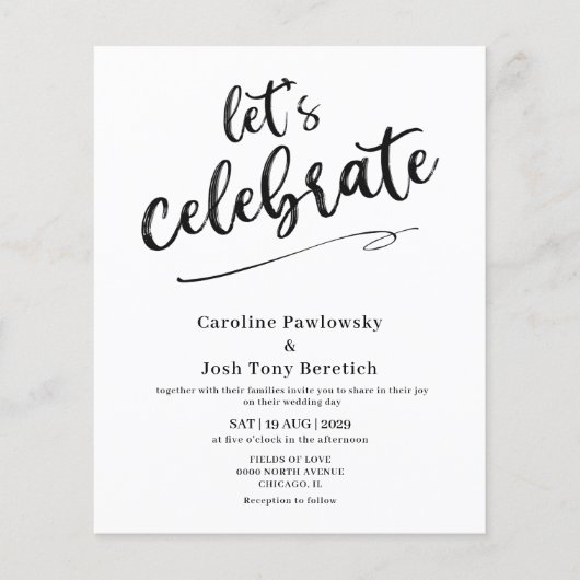 Papier Budget Lets Celebrate Wedding invitation  (Devant)