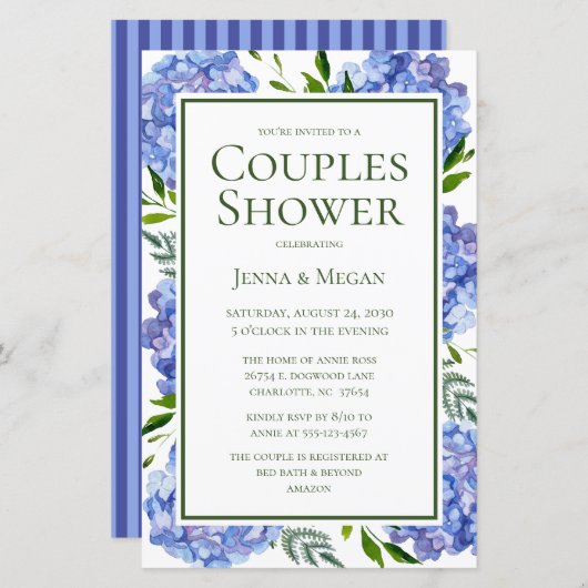 Papier Budget LGBTQ Blue Hydrangeas Couples Douche (Devant / Derrière)