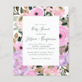 Papier Budget Lilac rose Baby shower à rayures florales (Devant)