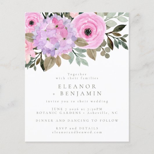 Papier Budget Lilac rose bouquet floral Invitation Mariag (Devant)