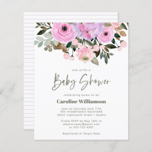 Papier Budget Lilac rose floral mignonne Baby shower Invi