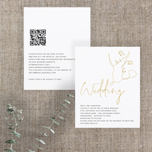 Papier BUDGET Line Art Faces Gold Glitter QR Wedding