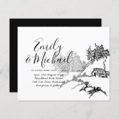 Papier Budget Lineart Cabine à Woods Mariage Invitation (Devant / Derrière)