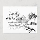 Papier Budget Lineart Cabine à Woods Mariage Invitation (Devant)