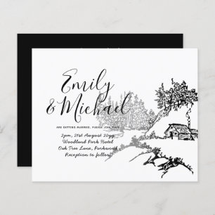 Papier Budget Lineart Cabine à Woods Mariage Invitation
