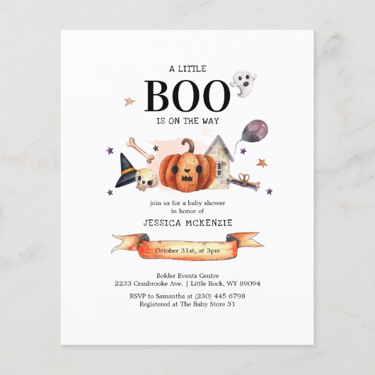 Papier Budget Little Boo Halloween Baby shower Invitation (Devant)