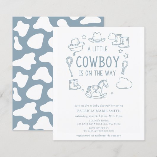 Papier Budget Little Cowboy Boy Baby Shower Invitation (Devant / Derrière)