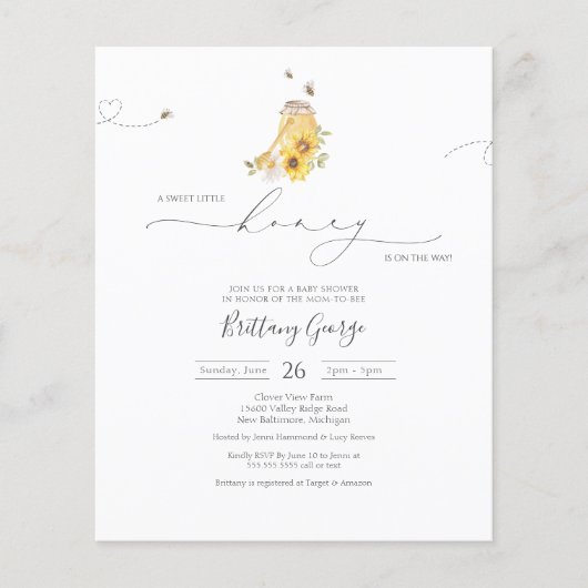 Papier Budget Little Honey Bee Baby shower Invitation (Devant)