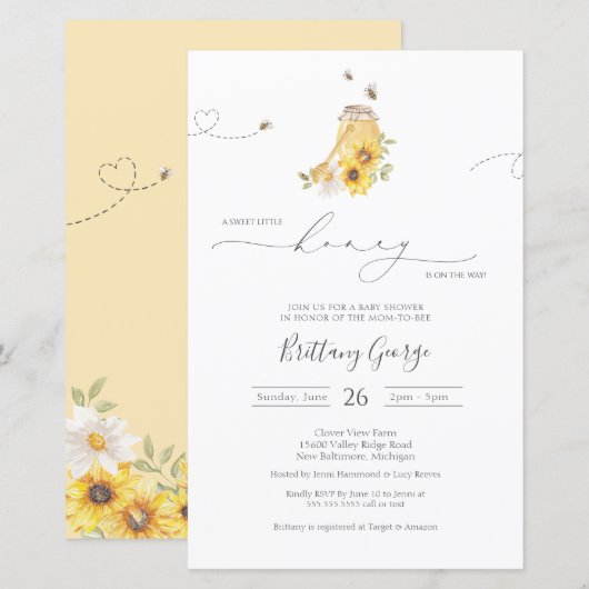 Papier Budget Little Honey Bee Baby shower Invitation (Devant / Derrière)