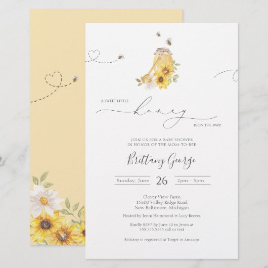 Papier Budget Little Honey Bee Baby shower Invitation (Devant / Derrière)