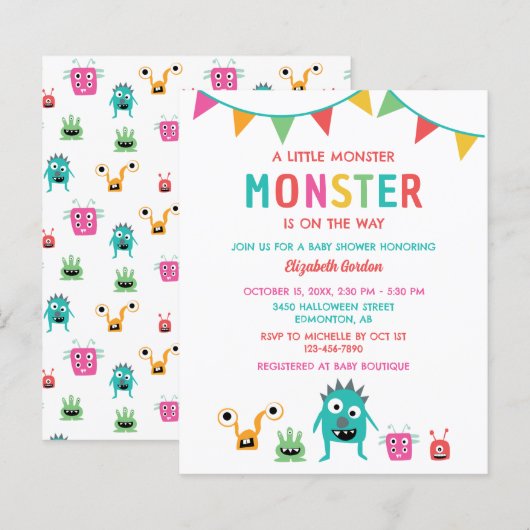 Papier Budget Little Monster Baby shower Halloween (Devant / Derrière)