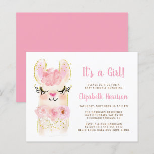 Papier Budget Llama rose Baby Girl Sprinkle Invitation