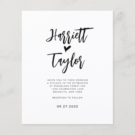 Papier BUDGET Lovely Heart Script Photo QR Code Mariage (Devant)