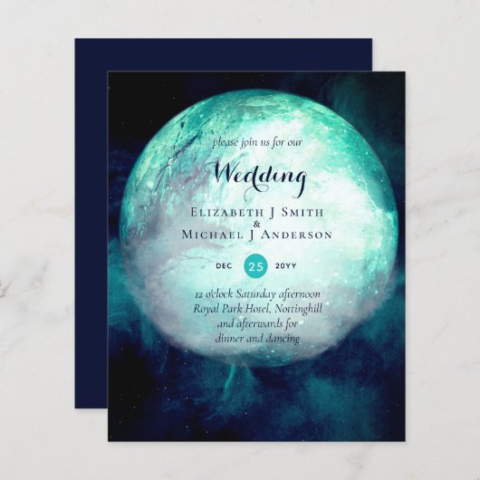 Papier BUDGET Lune Turquoise Gothique Mariage Invitation (Devant / Derrière)