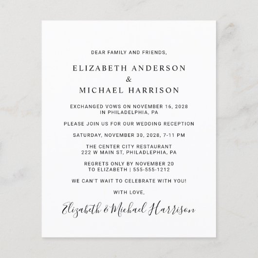 Papier Budget M. Mme Photo Mariage Réception Invitation (Dos)