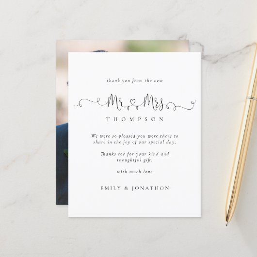 Papier Budget M. Mme Rings Script Photo WeddingMerci (Devant/Arrière en situation)