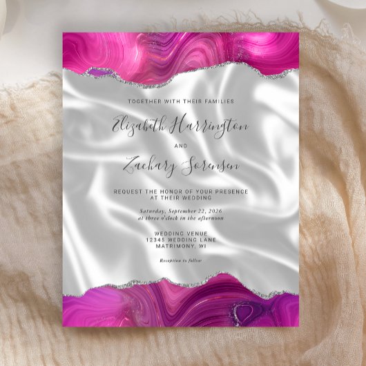 Papier Budget Magenta Argent Agate Mariage de soie blanch