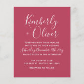 Papier Budget Magenta Faire-part de mariage de script mod (Devant)