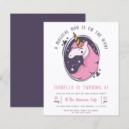 Papier Budget Magic Gold Parties scintillant Unicorn Anni (Devant / Derrière)