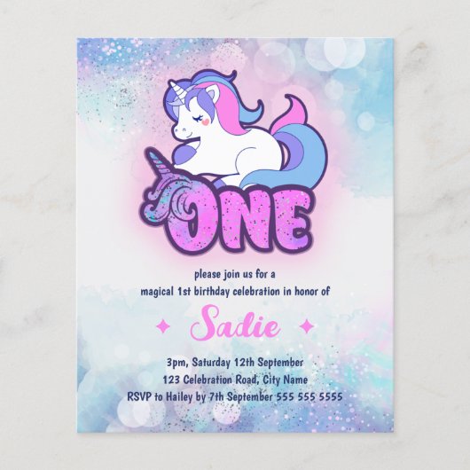 Papier Budget Magical Sparkle Unicorn 1er anniversaire In (Devant)