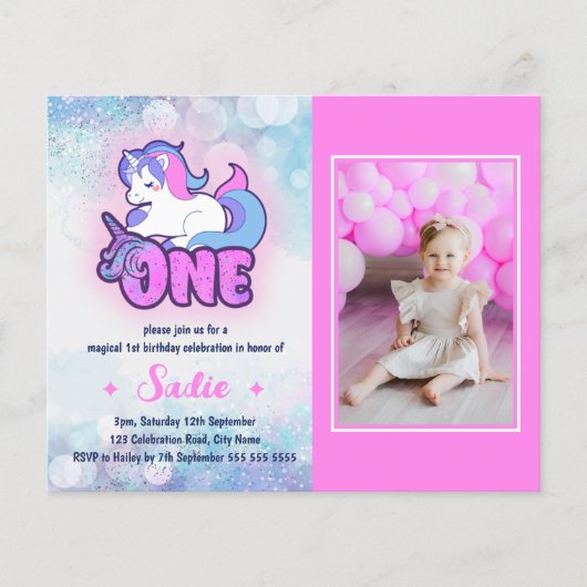 Papier Budget Magical Unicorn 1er anniversaire Invitation (Devant)