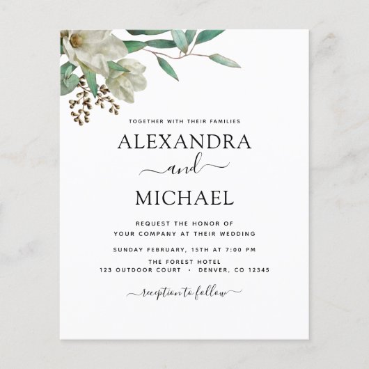 Papier Budget Magnolia Eucalyptus Faire-part de mariage (Devant)