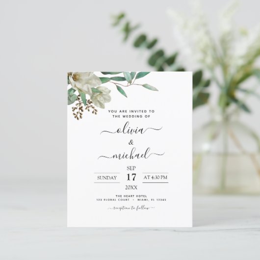 Papier Budget Magnolia Eucalyptus Faire-part de mariage (Debout devant)