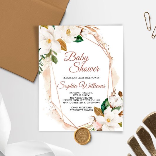 Papier Budget Magnolia Fleurs Baby shower Invitation