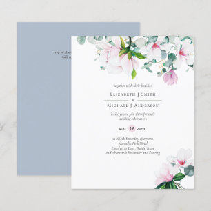 Papier BUDGET Magnolias Roses Fuschia Eucalyptus Bleu Mar