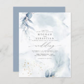 Papier Budget Mais Beau Bleu Dusty Foliage Aquarelle (Devant / Derrière)