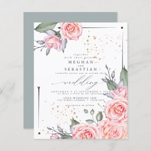 Papier Budget Mais Beau Rustique Roses de chalet (Devant / Derrière)