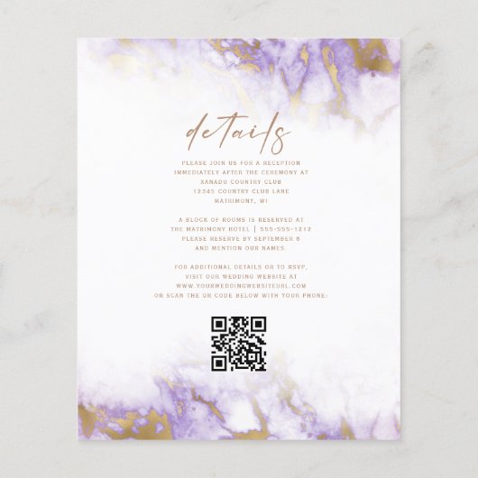 Papier Budget Marble Lavender Gold QR Code Mariage Invita (Dos)