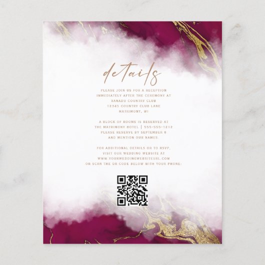 Papier Budget Marbre Bourgogne Or QR Code Mariage Invitat (Dos)
